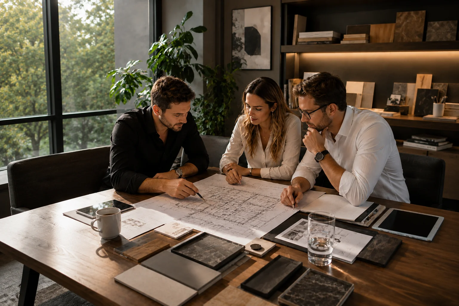 Equipe conduzindo um projeto de interiores